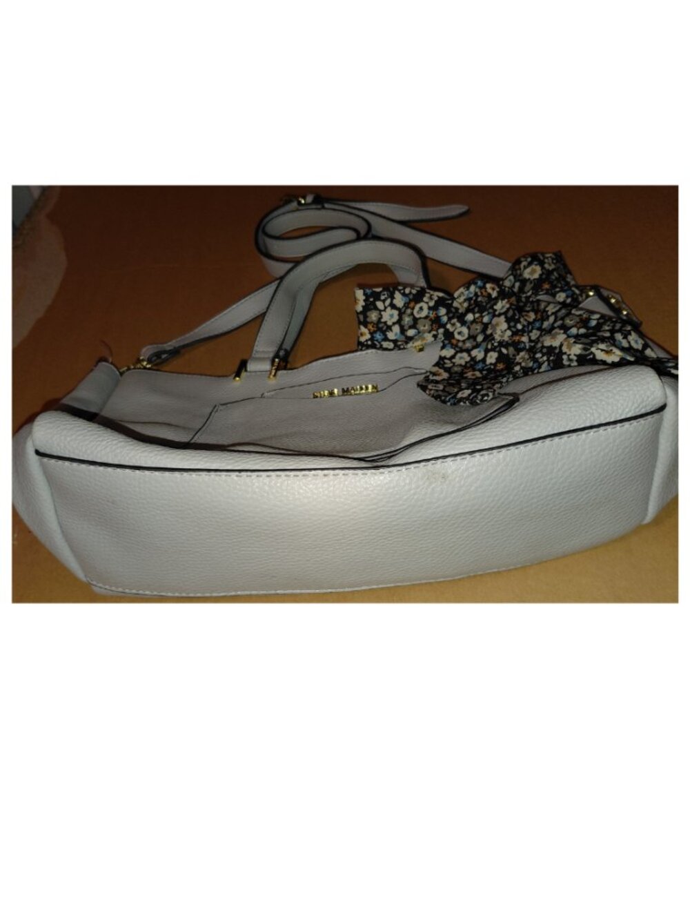 Steve Madden BParker Satchel w/ Floral Scarf Faux Pebbled Leather Gray - Picture 10 of 15